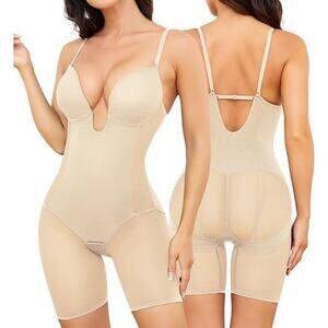 Slimers Women's Large Beige Backless Shapewear Strapless Bodysuit Low Back A3-3